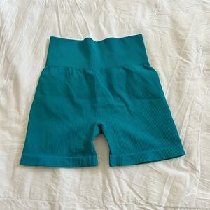 Teal High-Waisted Ribbed Shorts